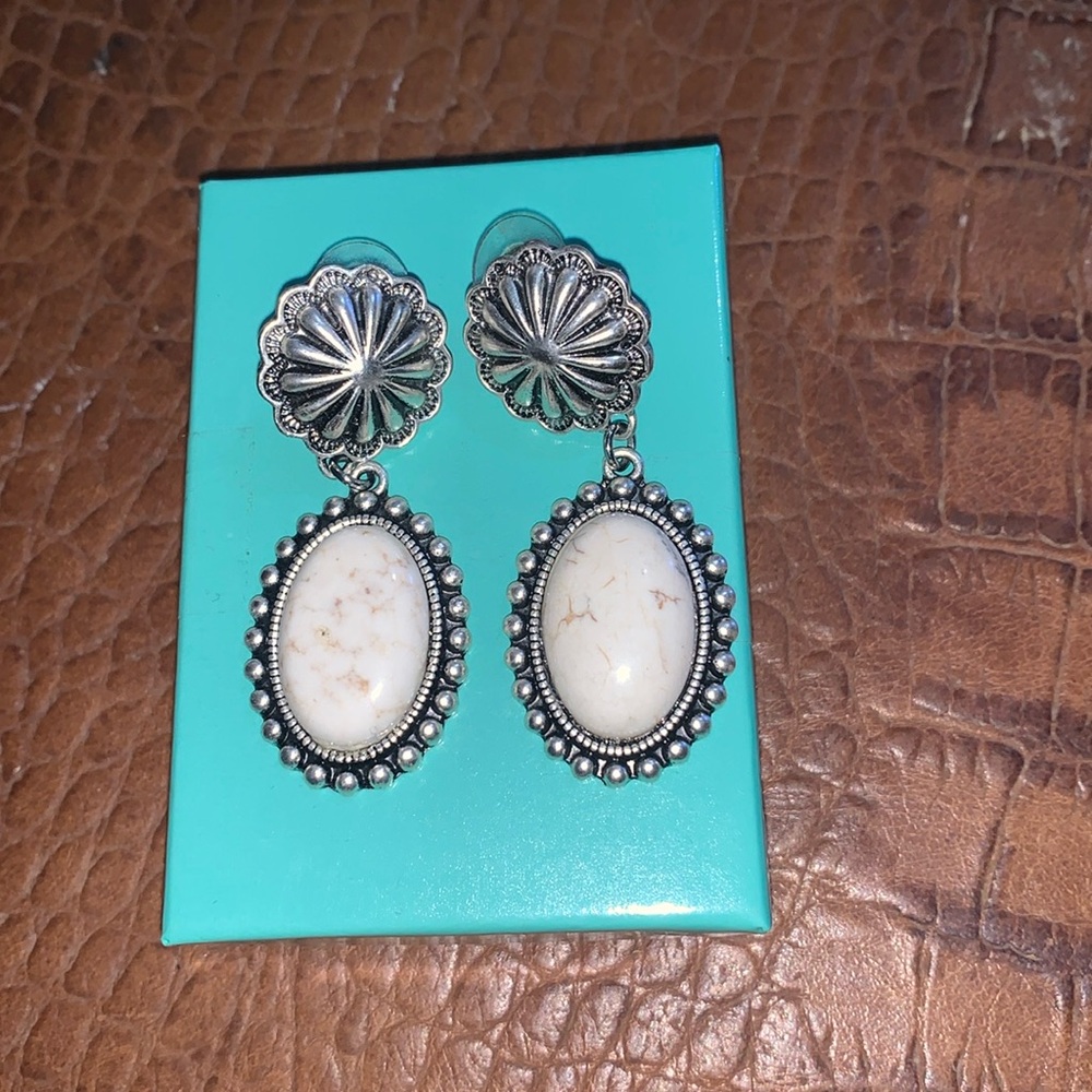 Faux White Buffalo Turquoise Earrings - Picture 2 of 5